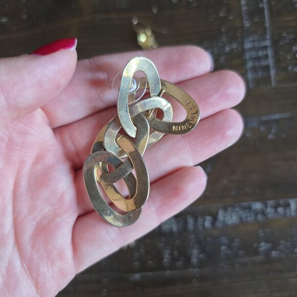 Lot of 2 Pairs Gold Tone Dangle Earrings Chain Link & Tassel Elegant Party Oval - Picture 6 of 6